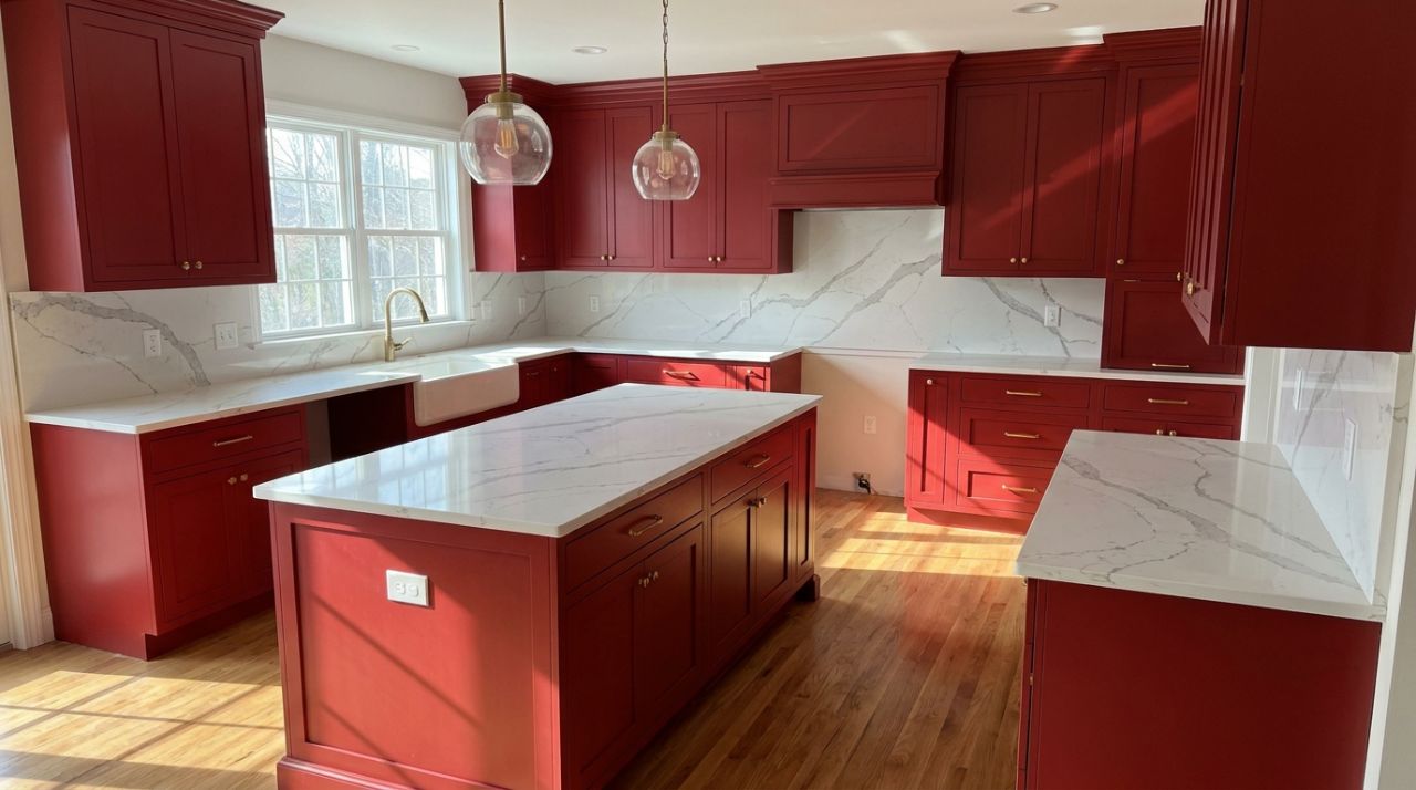 Modern Red Shaker & Quartz by Melendez Granite in El Paso, TX